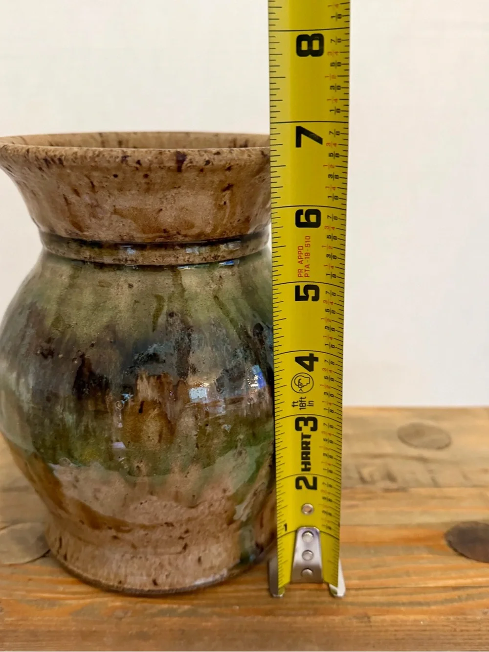 Vintage Handcrafted Stoneware  Vase. Bohemian, green,  brown earth tones